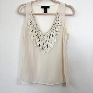Pink Tartan 100% Silk Sleeveless Top Cream Embroidered Appliqué V Neck Size 6
